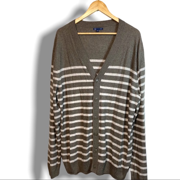 GAP 100% cotton comfy neutral striped sweater cardigan XL button down EXC COND - Picture 3 of 3